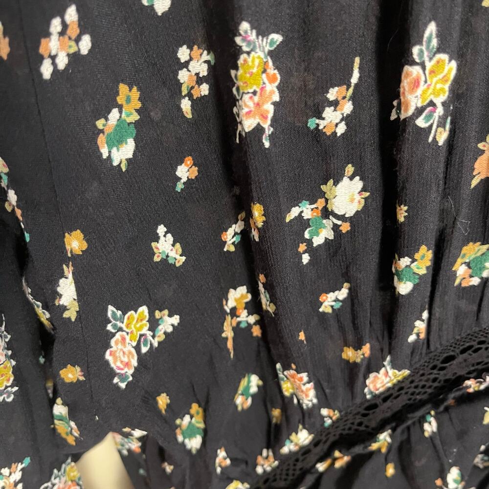 NWT Zara Floral Peasant Midi Dress Long Sleeves Size L Black - Picture 9 of 11